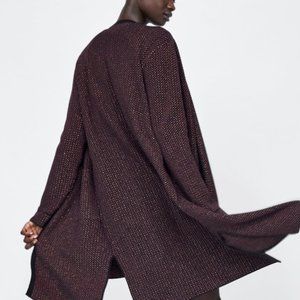 ZARA Knit Plum Metallic Thread Open Front Contrast Piping Duster/Cardigan ONLY!